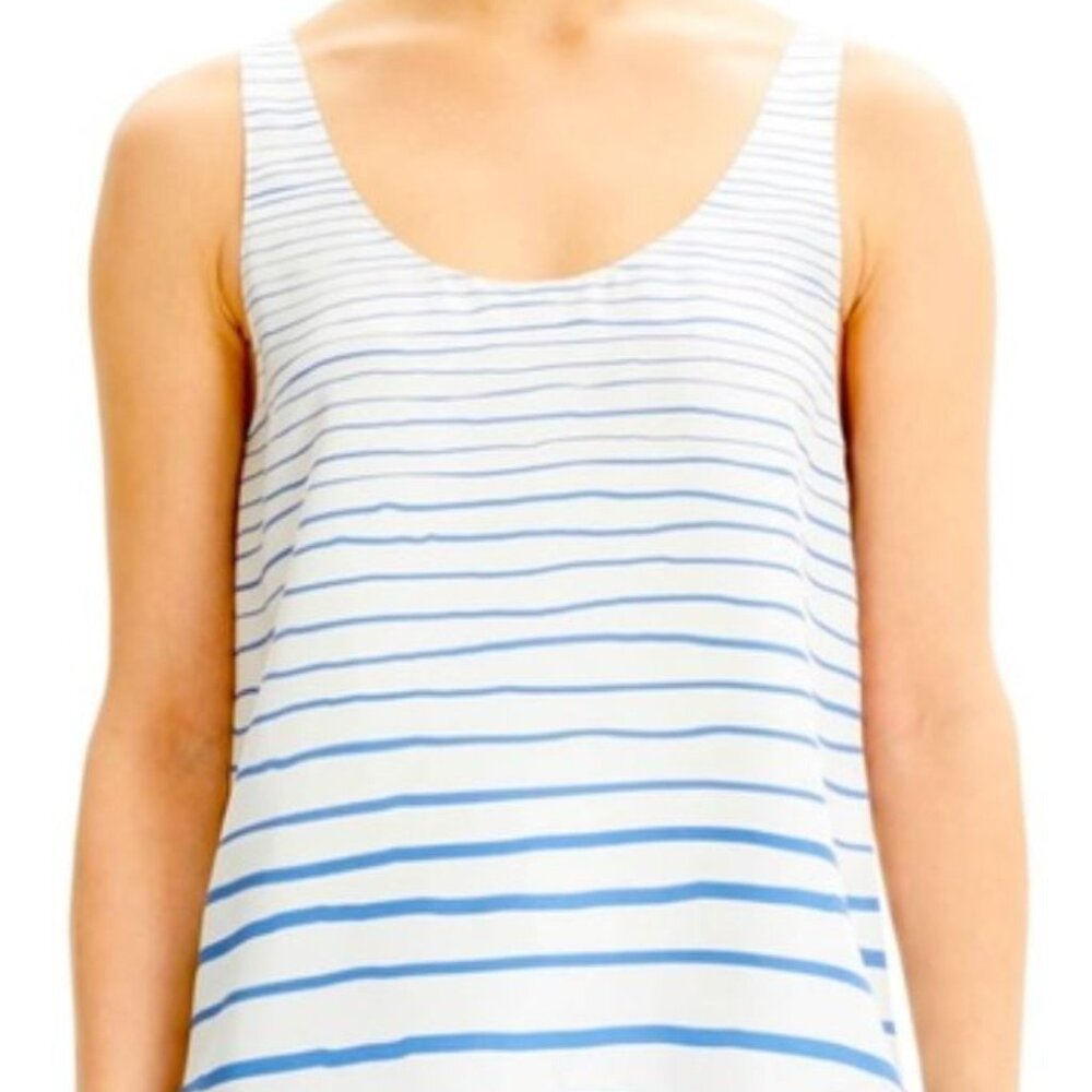 Theory | 100% Silk Striped Scoop Neck Tank Top In Blue & White | Size XS